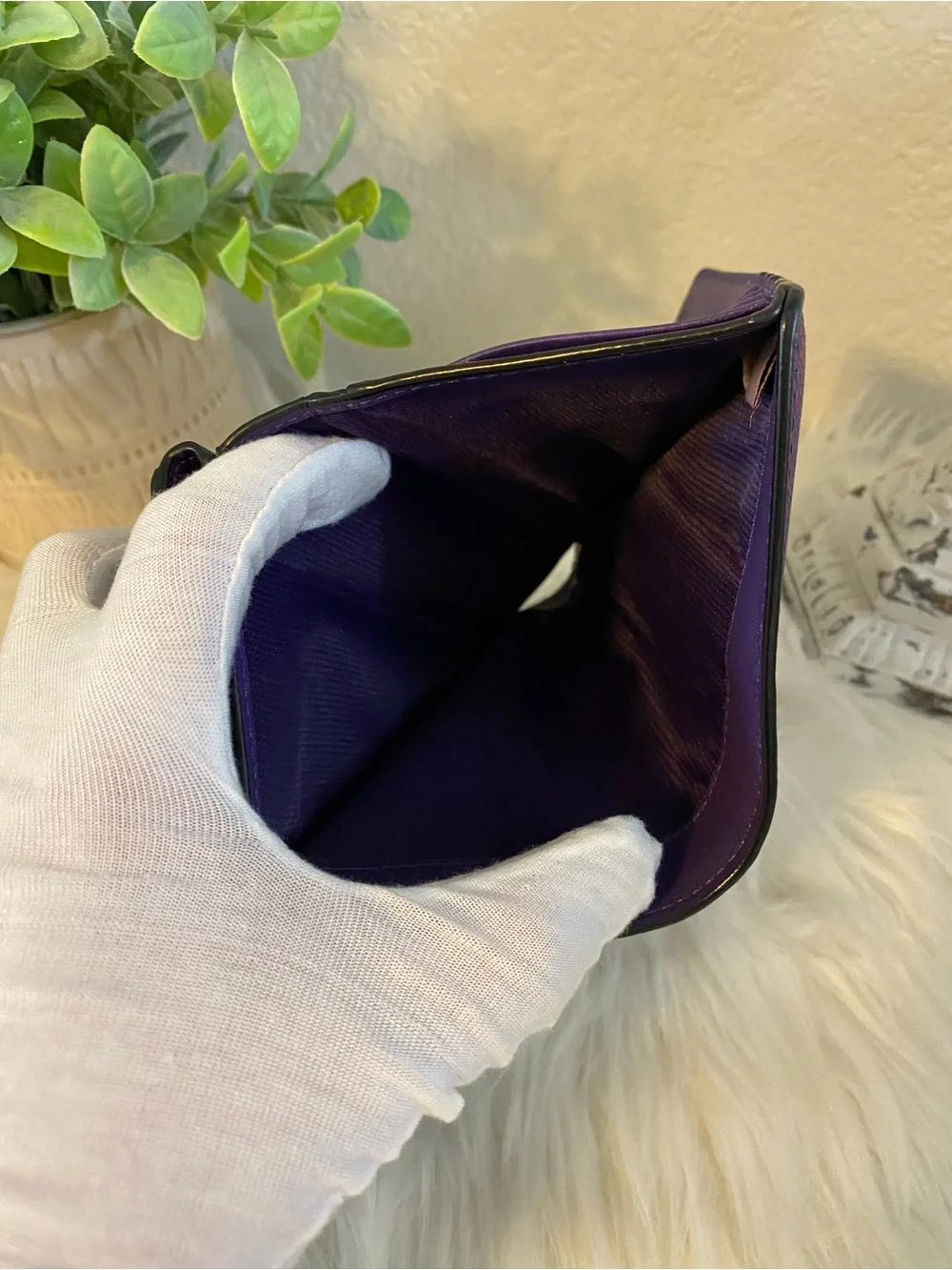 Coach Eggplant Purple Leather Snap-Closure Wallet with Gold Logo